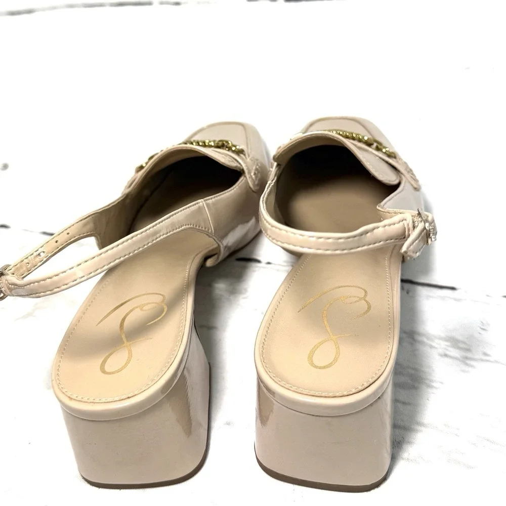 Sam Edelman Teana Shoes Women's 8.5M Beige Slingback Pumps Patent Leather